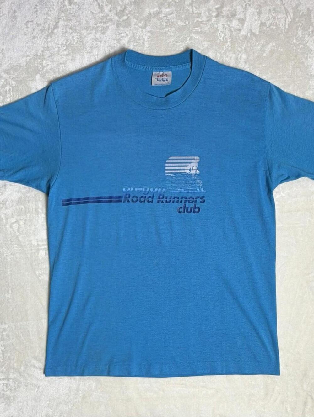 Vintage 80s Oregon Road Runners Club T-Shirt Large Blue Hef-T Tee Jays USA Made